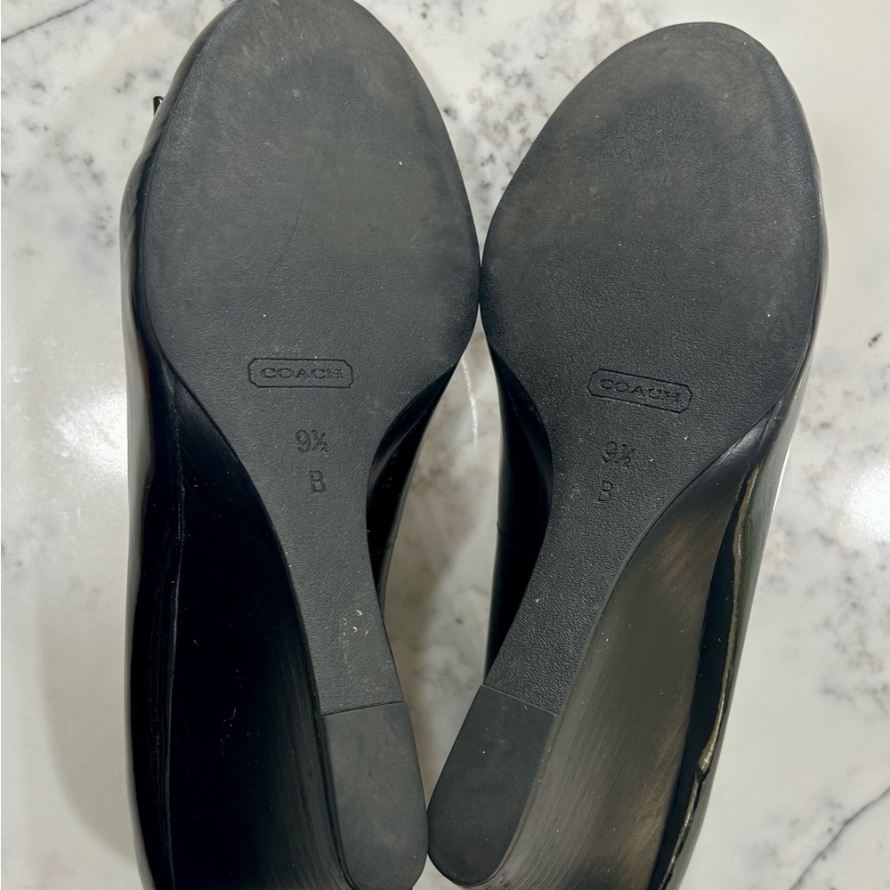 Coach Black Patent Leather Bow Peep-Toe Heels - Picture 5 of 7